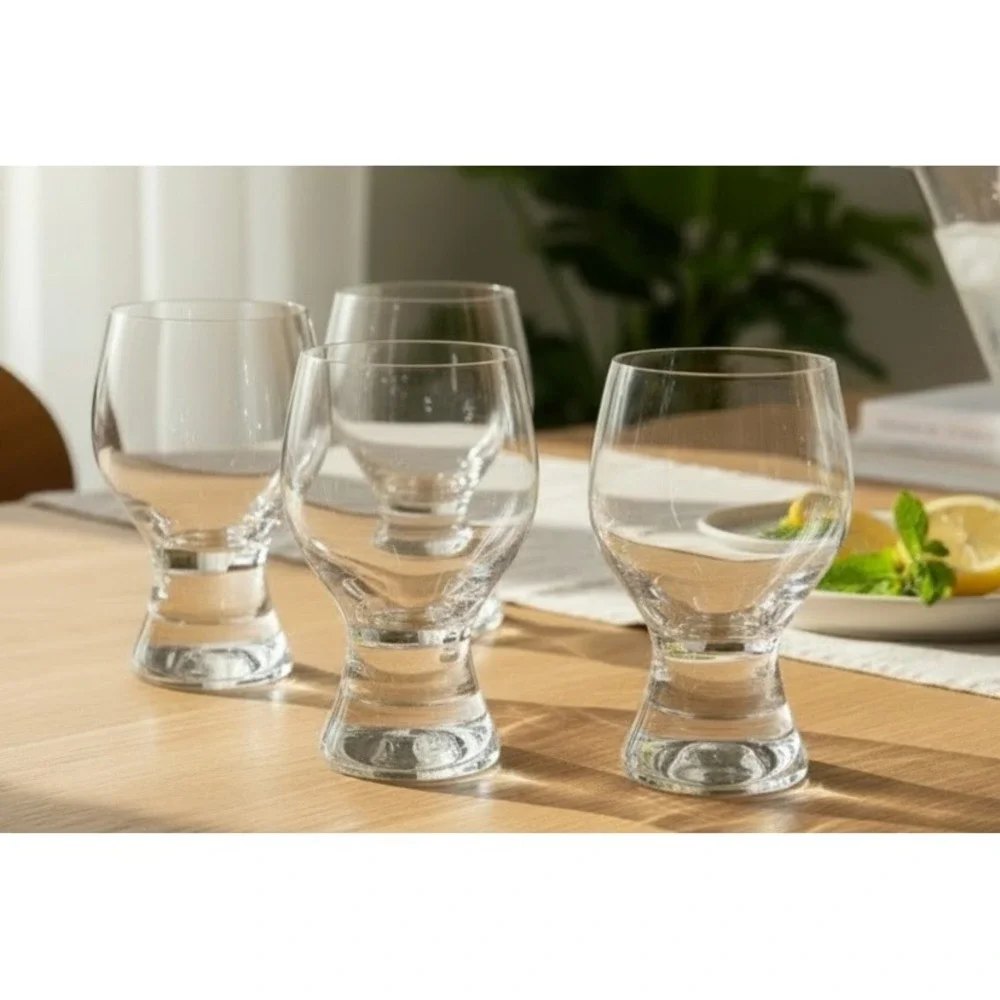 Fitz and Floyd‎ Footed European Glass Tumblers Set of 4 Clear Weighted Base